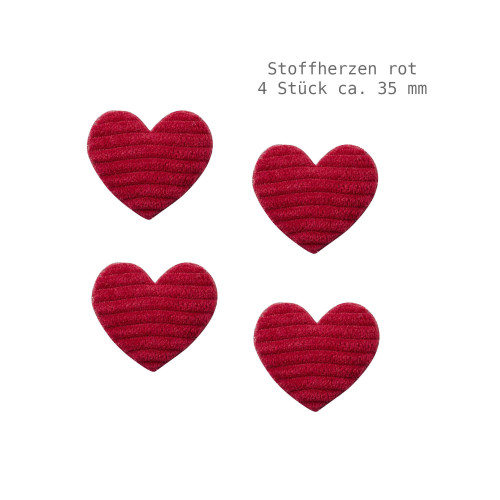 Stoffherzen rot 3,5 cm 4 Stück
