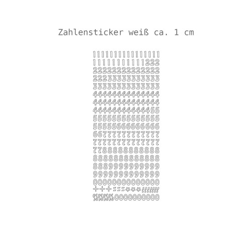 Konturensticker Zahlen Weiß 1 cm