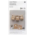 Adventskalender Set mit 24 Kraftpapiertüten, Zahlenstickern, Holzklammern und schwarzem Garn