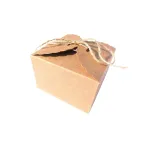 Kraftpapier-Geschenkbox zusammengefaltet und mit Jutekordel verschlossen