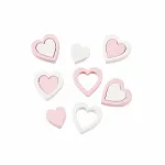 Streuteile Herzen rosa-weiß aus Holz, 12 kleine Herzchen in offener und geschlossener Herzform